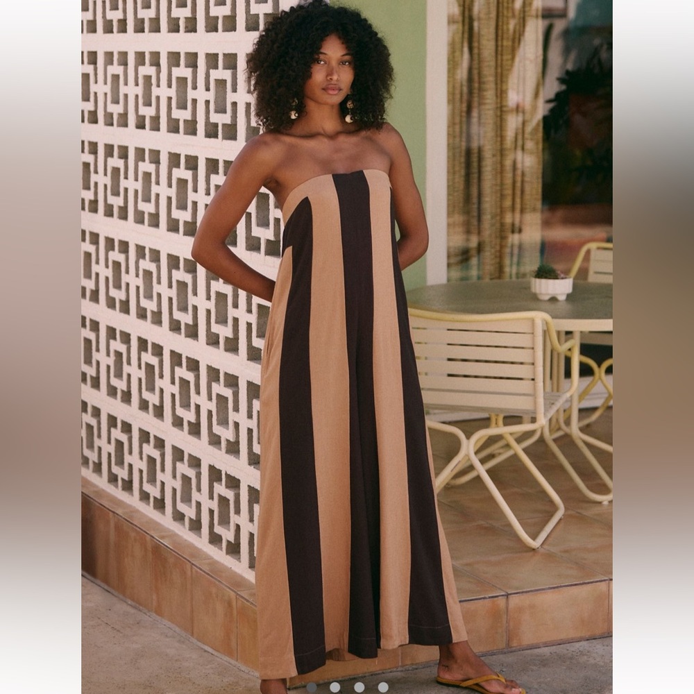 Free People Tan and Brown Strapless Jumpsuit